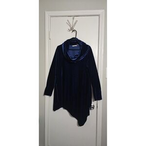 Soft Surroundings Oversized Velvet Cowl Neck Top Asymmetrical Blue L Preppy Boho